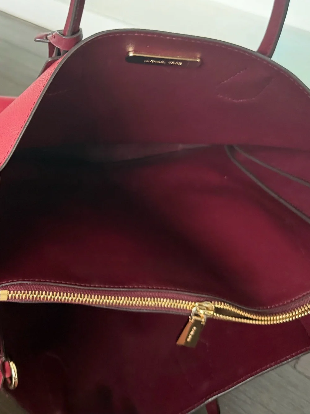 Well loved Michael Kors Burgundy Leather Tote with Snake-Print Wallet